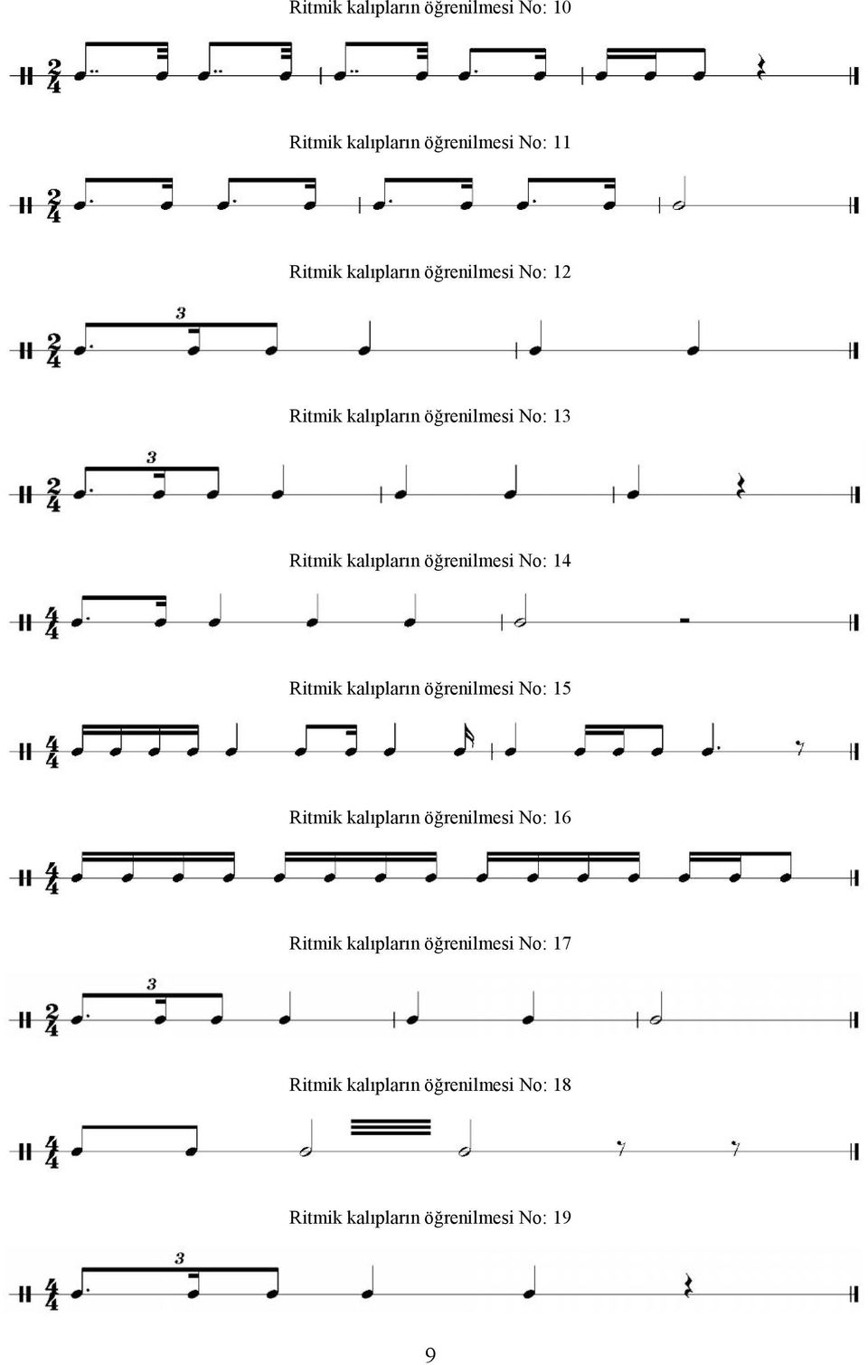 Ritmik kalıpların öğrenilmesi No: 15 Ritmik kalıpların öğrenilmesi No: 16 Ritmik kalıpların