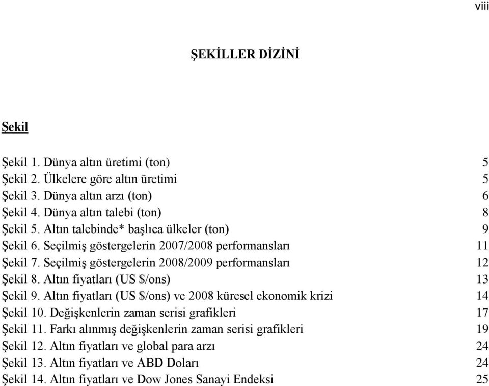 Seçilmiş göstergelerin 2008/2009 performansları 12 Şekil 8. Altın fiyatları (US $/ons) 13 Şekil 9. Altın fiyatları (US $/ons) ve 2008 küresel ekonomik krizi 14 Şekil 10.