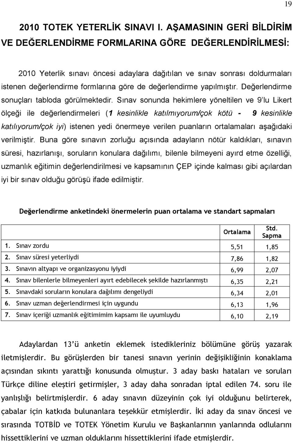 değerlendirme yapılmıģtır. Değerlendirme sonuçları tabloda görülmektedir.