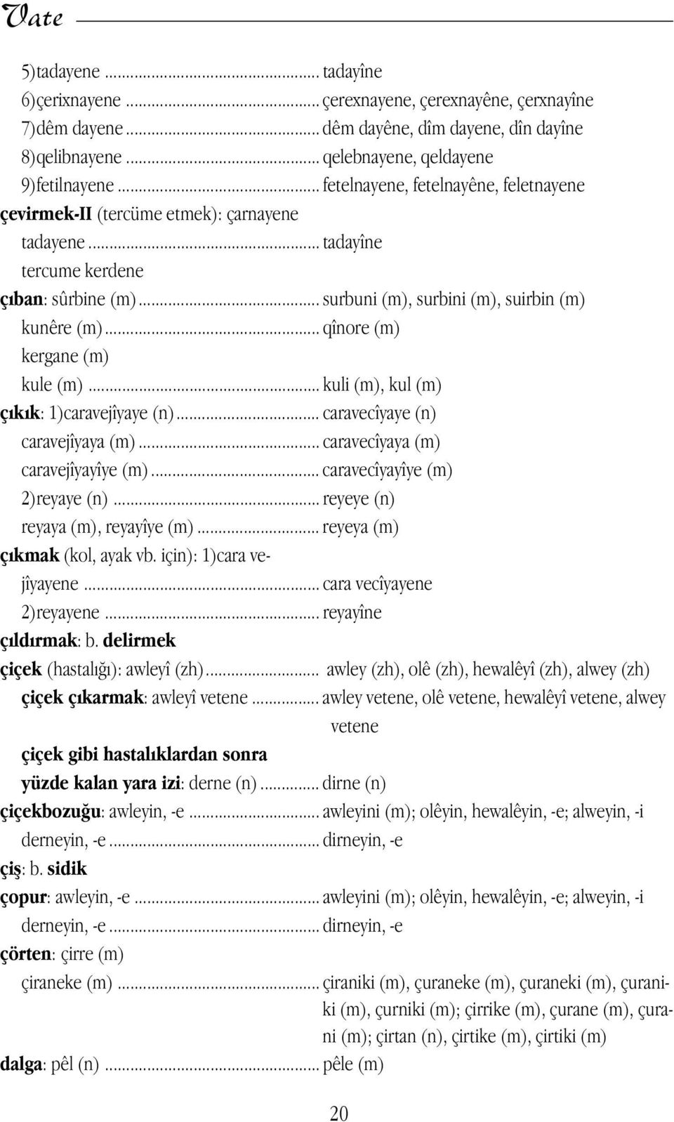 .. qînore (m) kergane (m) kule (m)... kuli (m), kul (m) çıkık: 1)caravejîyaye (n)... caravecîyaye (n) caravejîyaya (m)... caravecîyaya (m) caravejîyayîye (m)... caravecîyayîye (m) 2)reyaye (n).