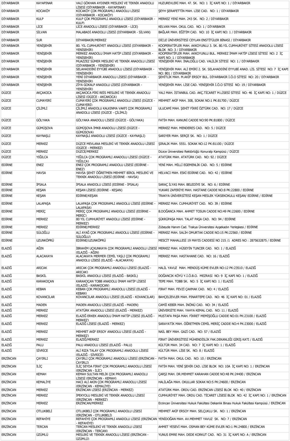 NO: 1 / DİYARBAKIR (DİYARBAKIR - KOCAKÖY) DİYARBAKIR KULP KULP ÇOK PROGRAMLI ANADOLU LİSESİ (DİYARBAKIR - MERKEZ YENİ MAH. 243 SK.