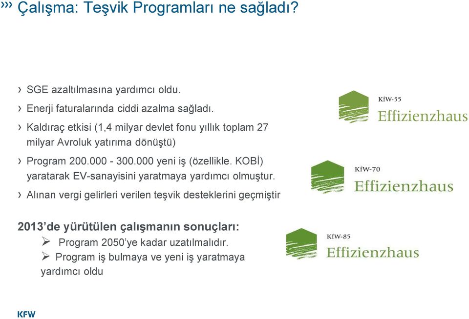 000 yeni iş (özellikle. KOBİ) yaratarak EV-sanayisini yaratmaya yardımcı olmuştur.