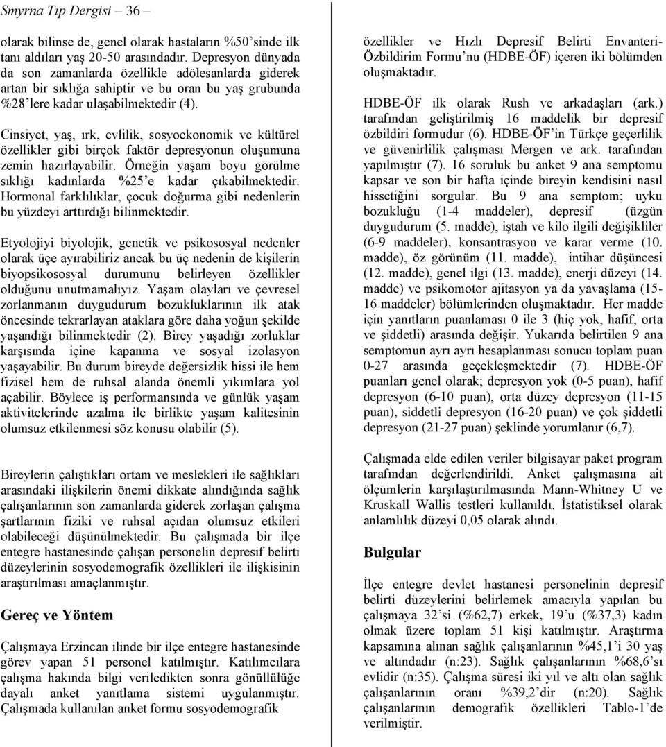 Cinsiyet, yaş, ırk, evlilik, sosyoekonomik ve kültürel özellikler gibi birçok faktör depresyonun oluşumuna zemin hazırlayabilir.