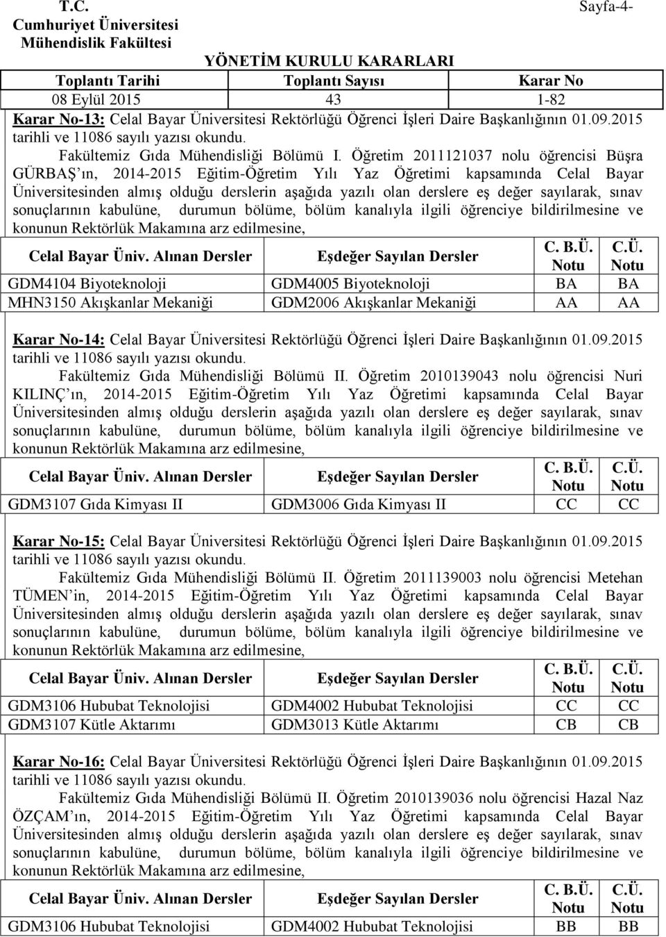 BAŞ ın, 2014-2015 Eğitim-Öğretim Yılı Yaz Öğretimi kapsamında Celal Bayar Celal Bayar Ün