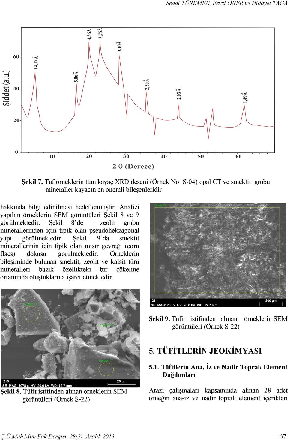 Analizi yapılan örneklerin SEM görüntüleri Şekil 8 ve 9 görülmektedir. Şekil 8 de zeolit grubu minerallerinden için tipik olan pseudohekzagonal yapı görülmektedir.