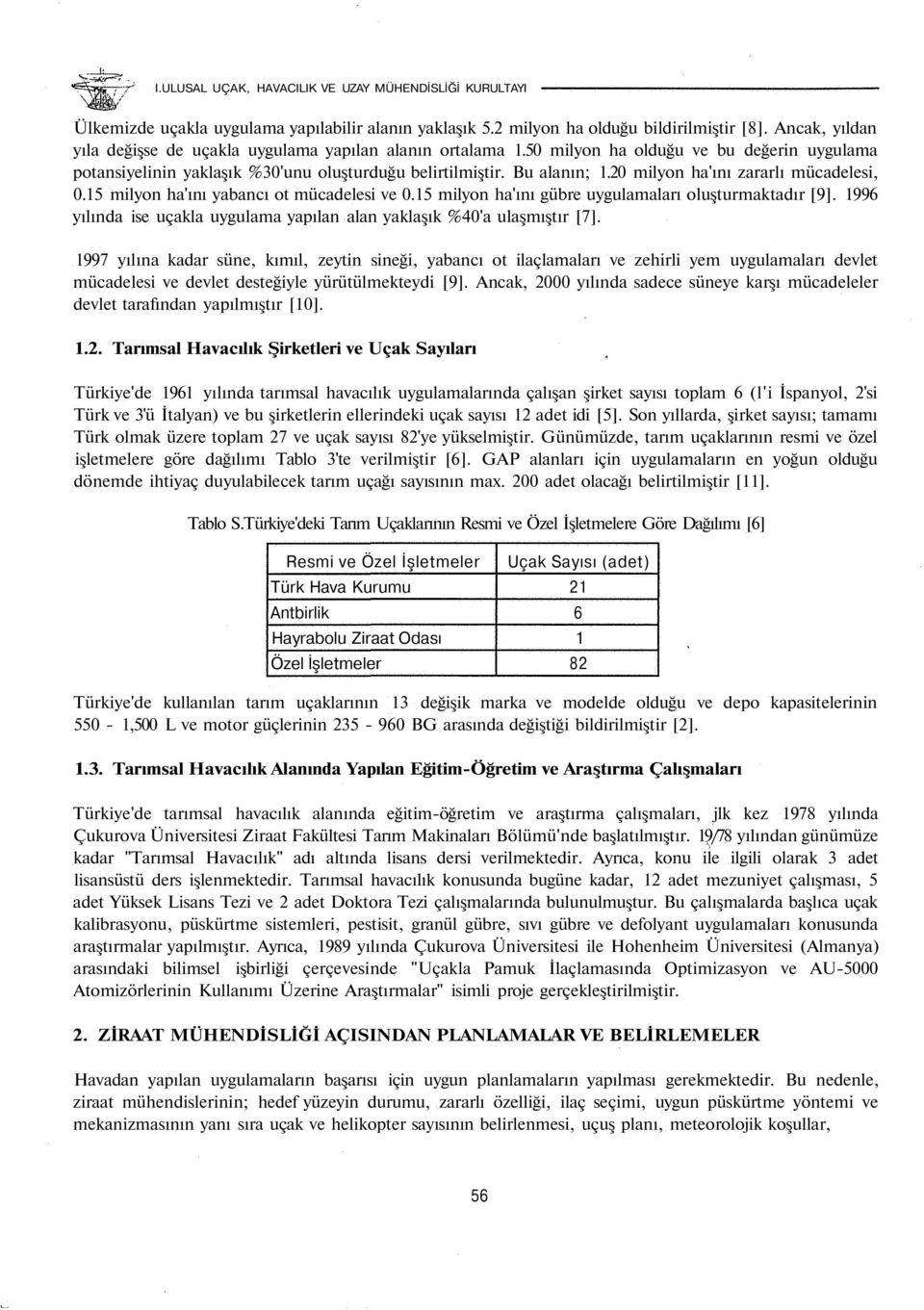 15 milyon ha'ını gübre uygulamaları oluşturmaktadır [9]. 1996 yılında ise uçakla uygulama yapılan alan yaklaşık %40'a ulaşmıştır [7].