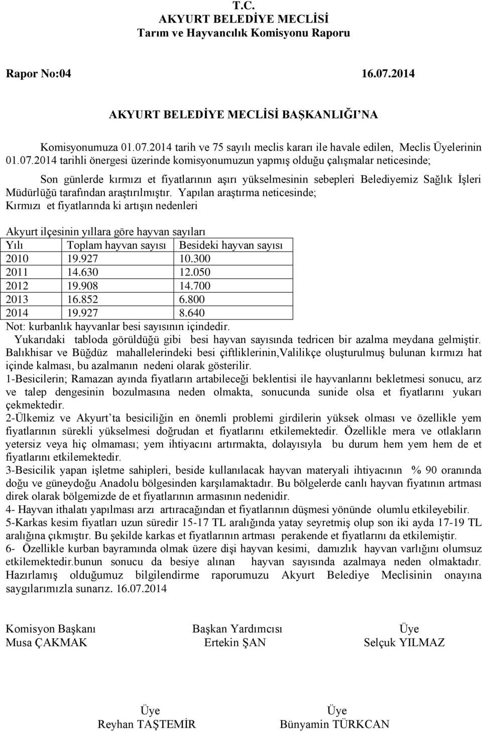 2014 tarih ve 75 sayılı meclis kararı ile havale edilen, Meclis lerinin 01.07.