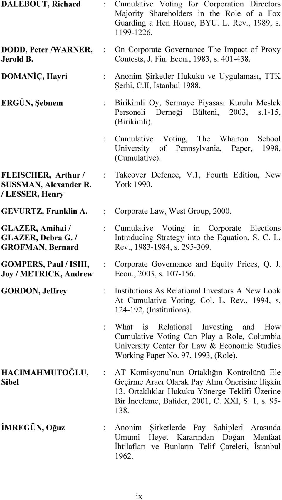 ERGÜN, Şebnem : Birikimli Oy, Sermaye Piyasası Kurulu Meslek Personeli Derneği Bülteni, 2003, s.1-15, (Birikimli).