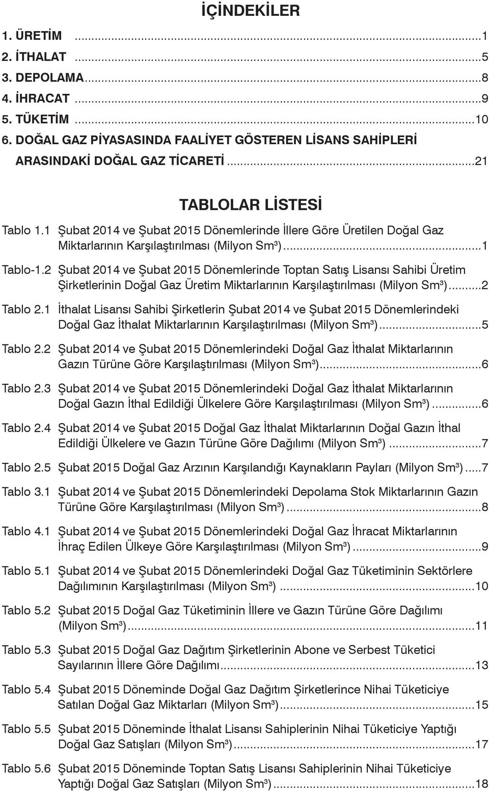 2 Şubat 2014 ve Şubat 2015 Dönemlerinde Toptan Satış Lisansı Sahibi Üretim Şirketlerinin Doğal Gaz Üretim larının Karşılaştırılması (Milyon Sm 3 )...2 Tablo 2.