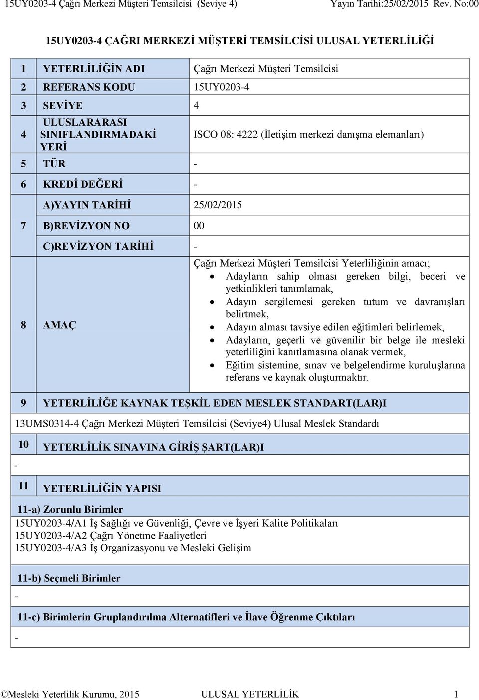 Çağrı Merkezi Müşteri Temsilcisi Yeterliliğinin amacı; Adayların sahip olması gereken bilgi, beceri ve yetkinlikleri tanımlamak, Adayın sergilemesi gereken tutum ve davranışları belirtmek, Adayın