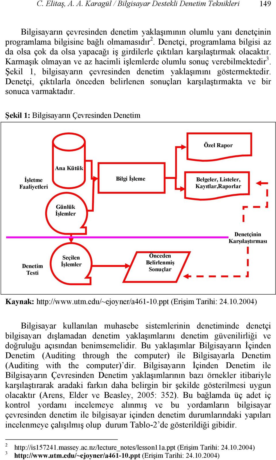 Şekil 1, bilgisayarın çevresinden denetim yaklaşımını göstermektedir. Denetçi, çıktılarla önceden belirlenen sonuçları karşılaştırmakta ve bir sonuca varmaktadır.