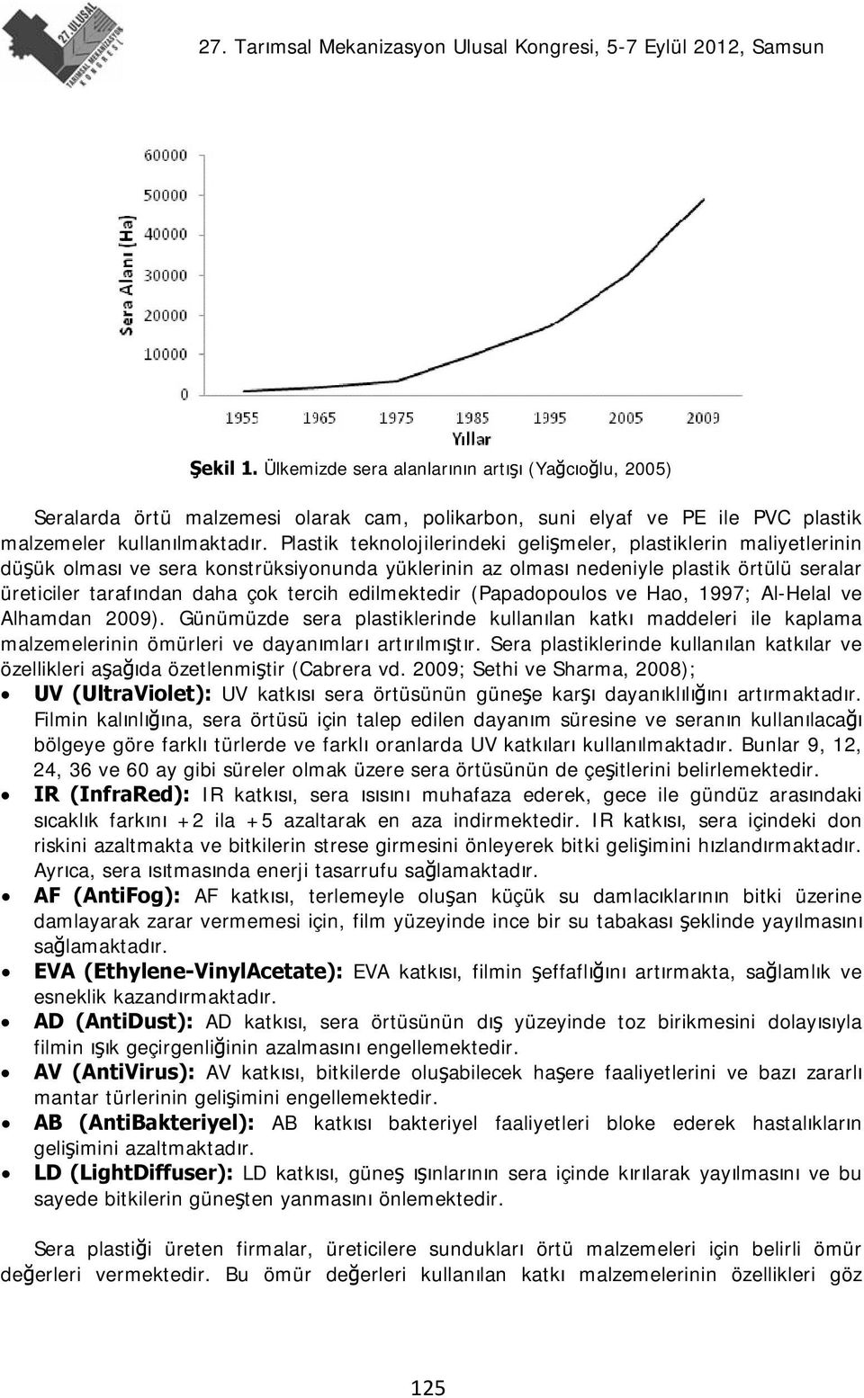 edilmektedir (Papadopoulos ve Hao, 1997; Al-Helal ve Alhamdan 2009). Günümüzde sera plastiklerinde kullanılan katkı maddeleri ile kaplama malzemelerinin ömürleri ve dayanımları artırılmıştır.