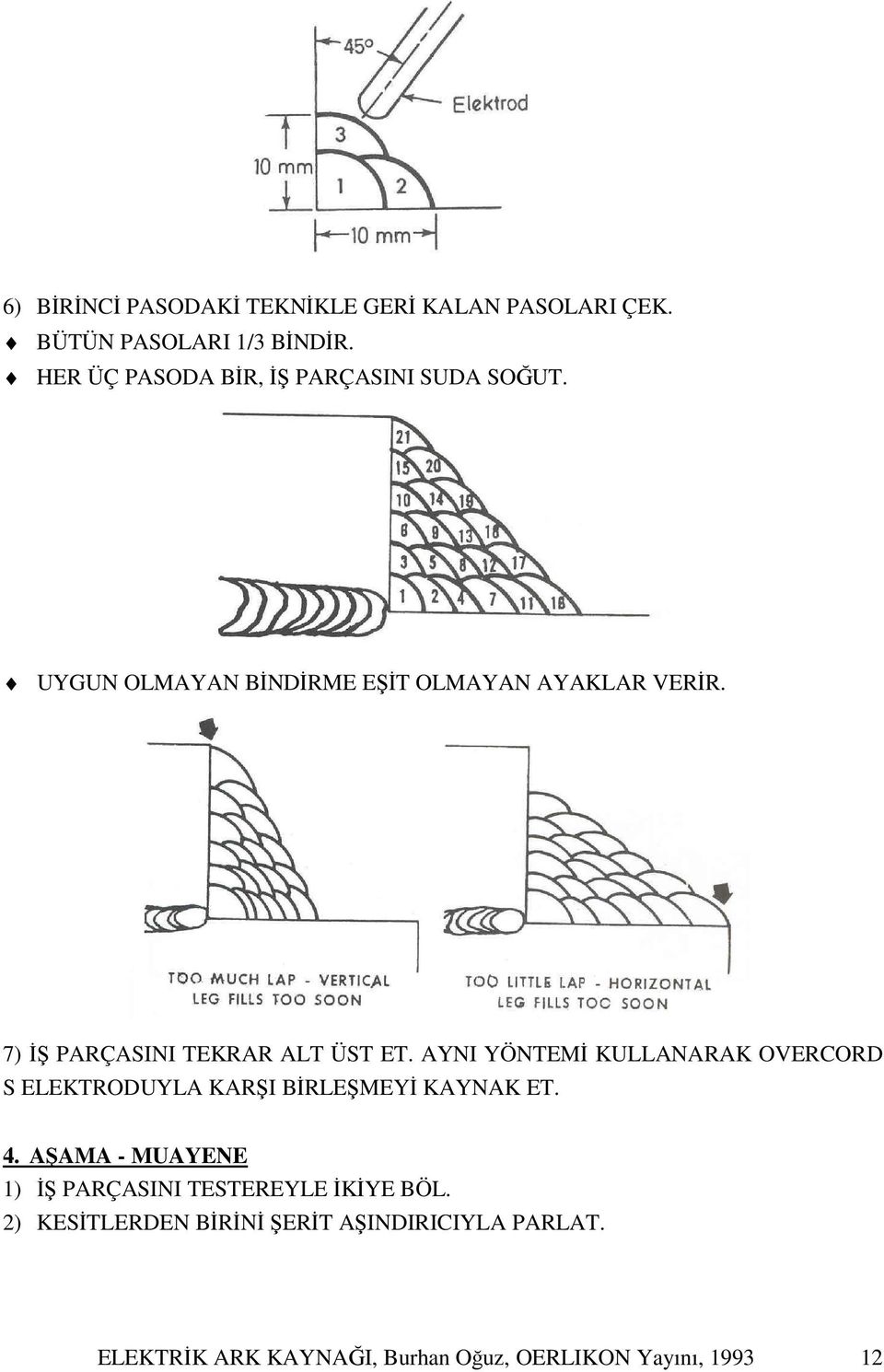 7) İŞ PARÇASINI TEKRAR ALT ÜST ET. AYNI YÖNTEMİ KULLANARAK OVERCORD S ELEKTRODUYLA KARŞI BİRLEŞMEYİ KAYNAK ET. 4.