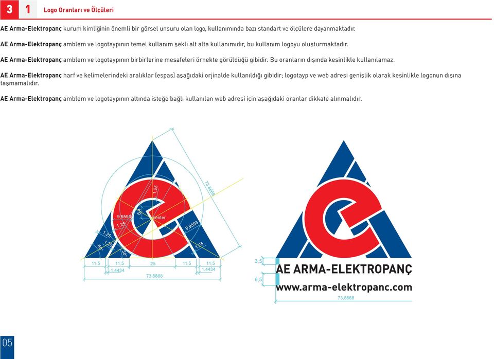 AE Arma-Elektropanç amblem ve logotayp n n birbirlerine mesafeleri örnekte görüldü ü gibidir. Bu oranlar n d fl nda kesinlikle kullan lamaz.