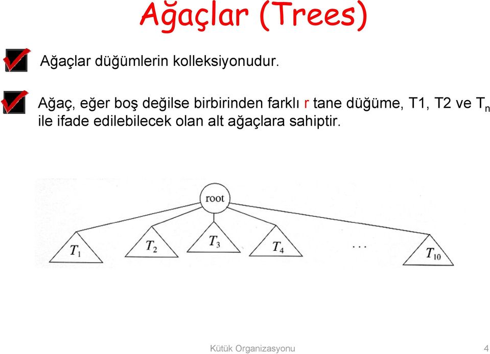 Ağaç, eğer boş değilse birbirinden farklı r tane