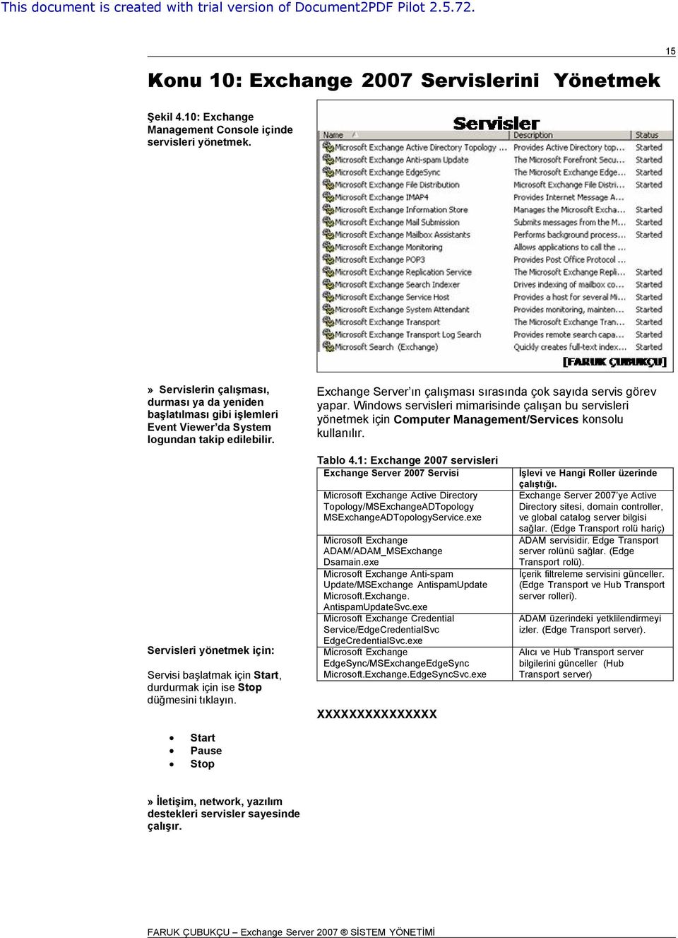 Windows servisleri mimarisinde çalışan bu servisleri yönetmek için Computer Management/Services konsolu kullanılır.