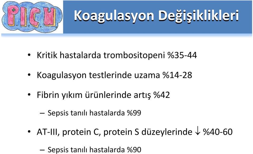 ürünlerinde artış %42 Sepsis tanılı hastalarda %99 AT III,