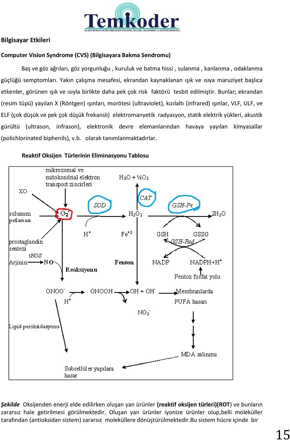 Bunlar; ekrandan (resim tüpü) yayılan X (Röntgen) ışınları, morötesi (ultraviolet), kızılaltı (infrared) ışınlar, VLF, ULF, ve ELF (çok düşük ve pek çok düşük frekanslı) elektromanyetik radyasyon,