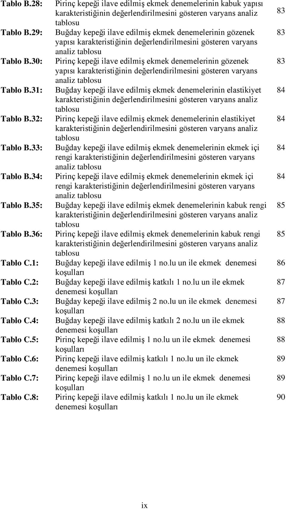 karakteristiğinin değerlendirilmesini gösteren varyans analiz tablosu Pirinç kepeği ilave edilmiş ekmek denemelerinin gözenek yapısı karakteristiğinin değerlendirilmesini gösteren varyans analiz