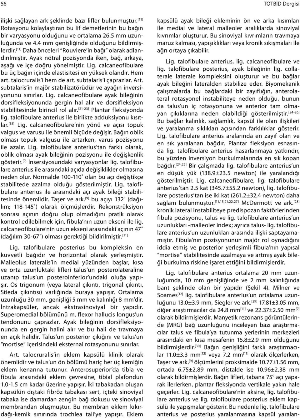 calcaneofibulare bu üç bağın içinde elastisitesi en yüksek olandır. Hem art. talocruralis i hem de art. subtalaris i çaprazlar. Art.