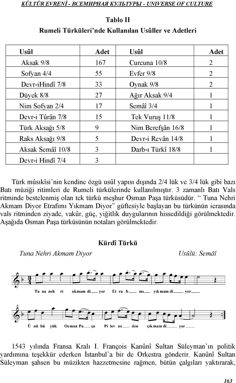 3 Türk mûsıkîsi nin kendine özgü usûl yapısı dışında 2/4 lük ve 3/4 lük gibi bazı Batı müziği ritimleri de Rumeli türkülerinde kullanılmıştır.