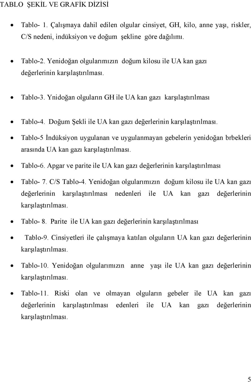 Doğum Şekli ile UA kan gazı değerlerinin karşılaştırılması. Tablo-5 İndüksiyon uygulanan ve uygulanmayan gebelerin yenidoğan brbekleri arasında UA kan gazı karşılaştırılması. Tablo-6.