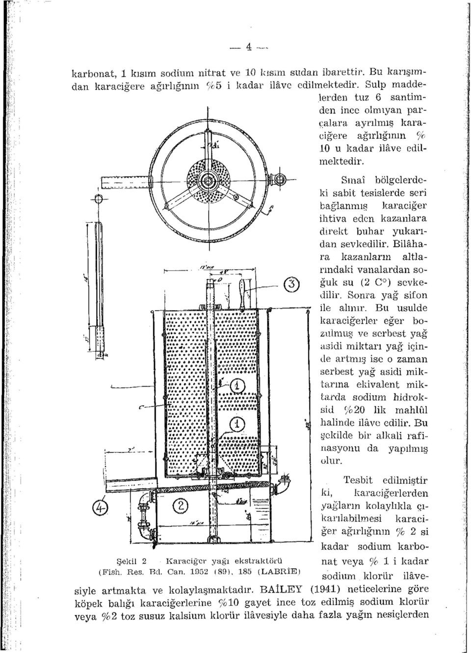 1952 (89), 185 (LABRÎE) ilâvesiyle artmakta ve kolaylaşmaktadır. BAİLEY Sınaî bölgelerdeki sabit tesislerde seri bağlanmış karaciğer ihtiva eden kazanlara direkt buhar yukarıdan sevkedilir.