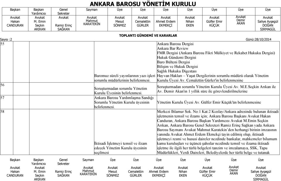 56 Soruşturmadan sorumlu Yönetim Soruşturmadan sorumlu Yönetim Kurulu Üyesi Av.