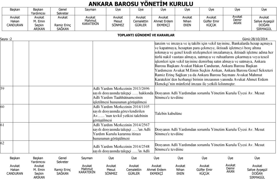 .. 'nun tevkil yetkisi talebinin görüşülmesi 61 Adli Yardım Merkezinin 2014/2567 sayılı dosyasında talepçi.