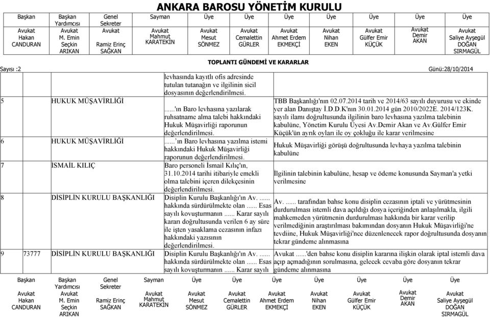 .. ın Baro levhasına yazılma istemi hakkındaki Hukuk Müşavirliği raporunun 7 İSMAİL KILIÇ Baro personeli İsmail Kılıç'ın, 31.10.