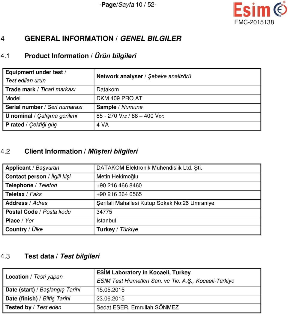 Network analyser / Şebeke analizörü Datakom DKM 409 PRO AT Sample / Numune 85-270 VAC / 88 400 VDC 4 VA 4.