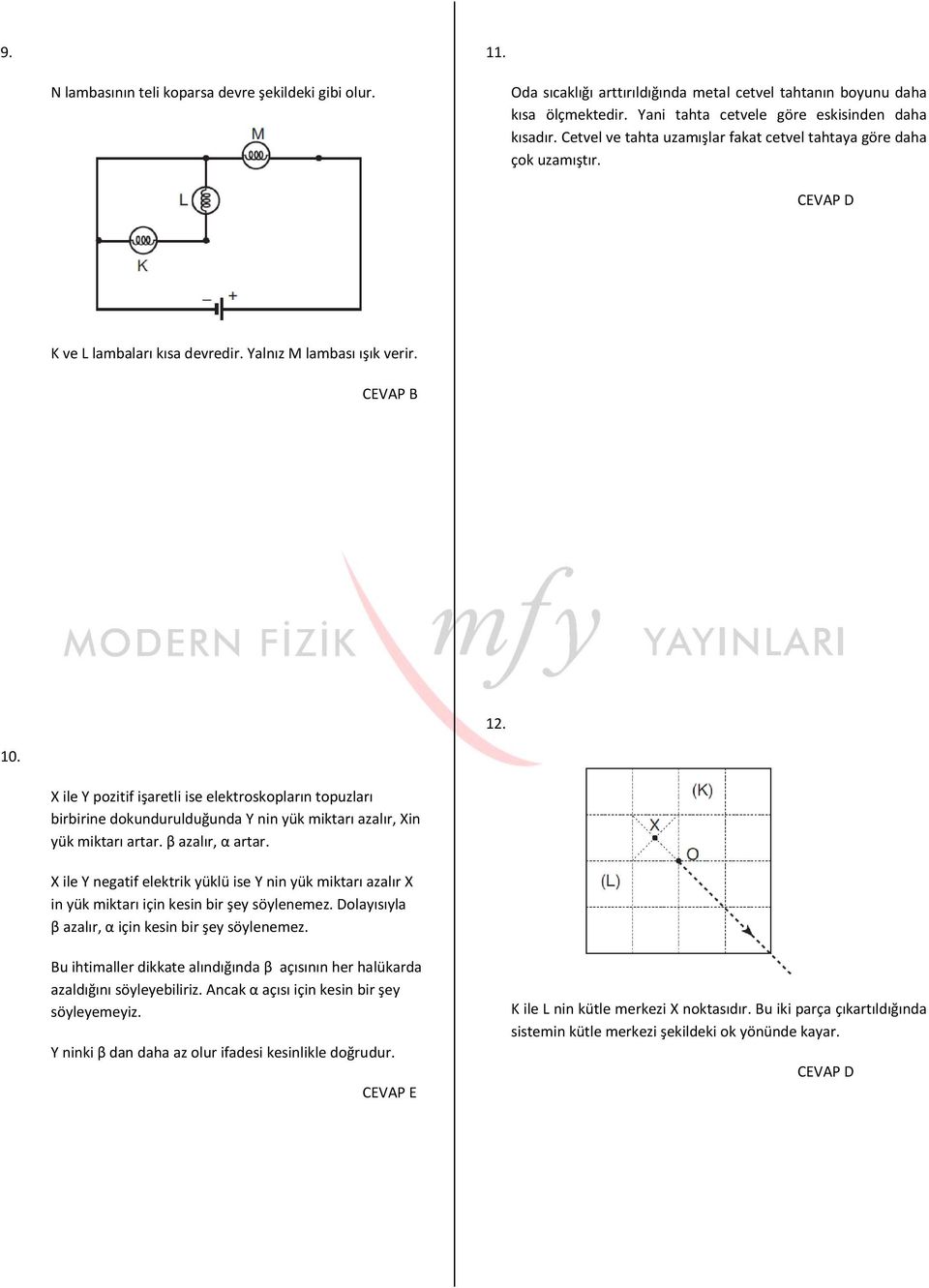 X ile Y pozitif işaretli ise elektroskopların topuzları birbirine dokundurulduğunda Y nin yük miktarı azalır, Xin yük miktarı artar. β azalır, α artar.