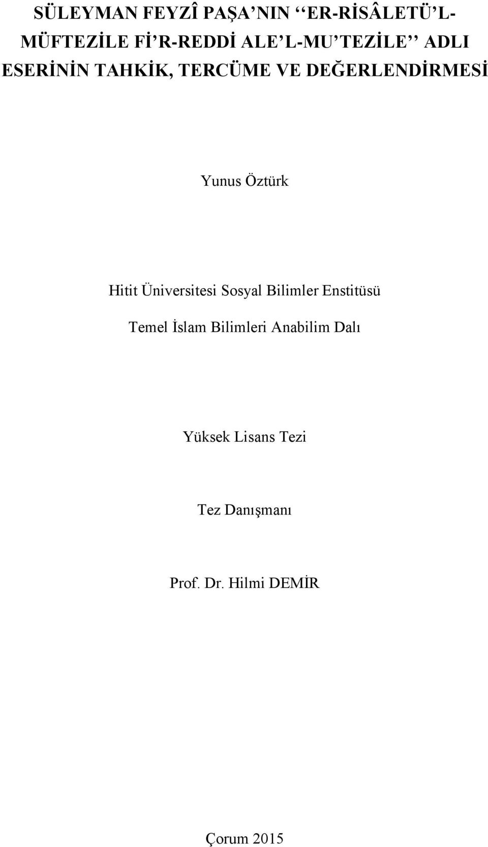 Hitit Üniversitesi Sosyal Bilimler Enstitüsü Temel İslam Bilimleri