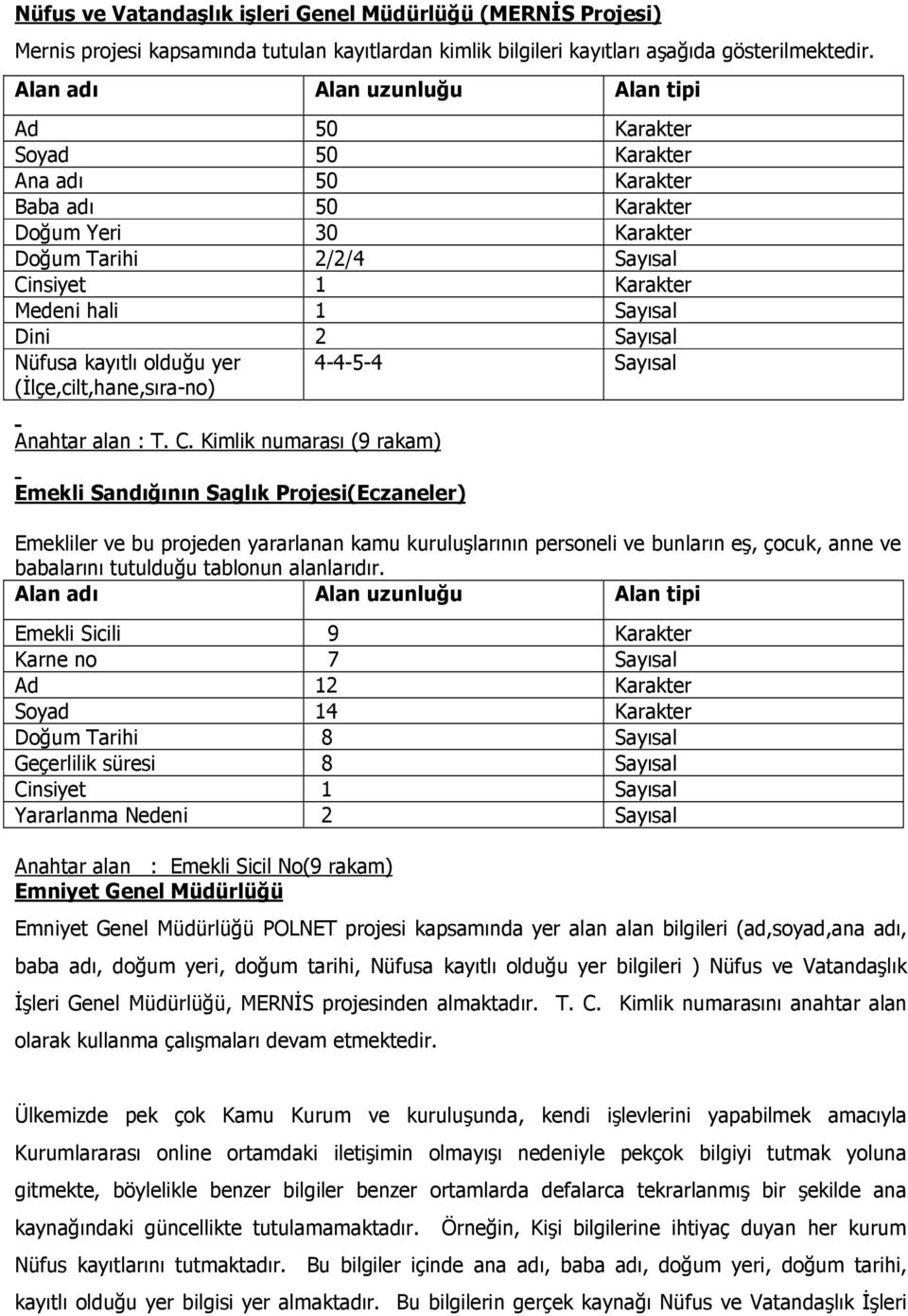 ini 2 Sayısal Nüfusa kayıtlı olduğu yer (Đlçe,cilt,hane,sıra-no) 4-4-5-4 Sayısal Anahtar alan : T. C.