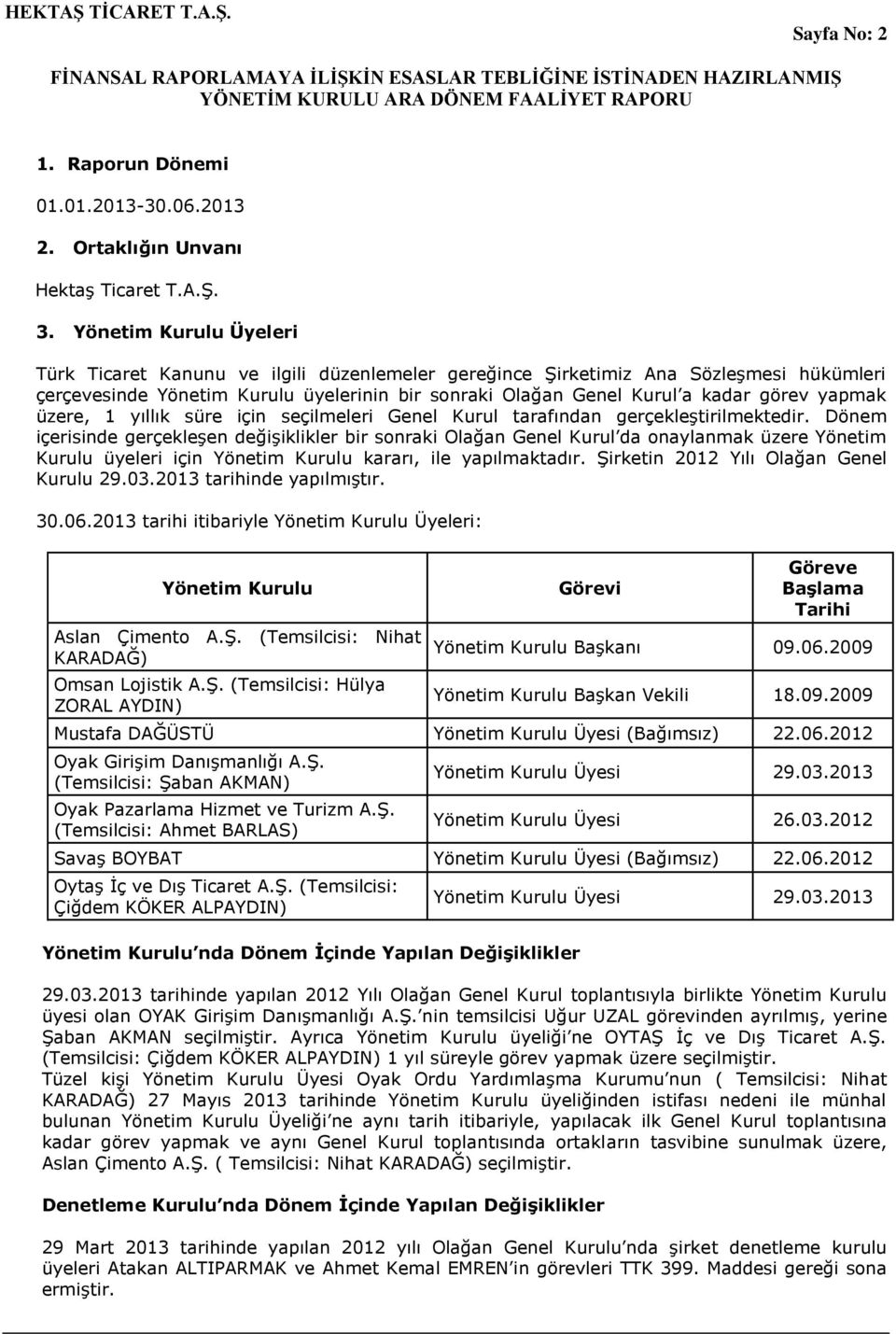 yapmak üzere, 1 yıllık süre için seçilmeleri Genel Kurul tarafından gerçekleştirilmektedir.