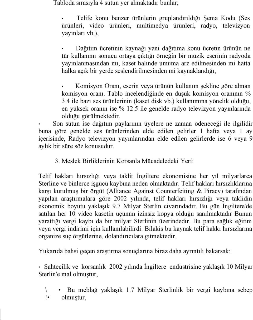 hatta halka açık bir yerde seslendirilmesinden mi kaynaklandığı, Komisyon Oranı, eserin veya ürünün kullanım şekline göre alman komisyon oranı. Tablo incelendiğinde en düşük komisyon oranının % 3.