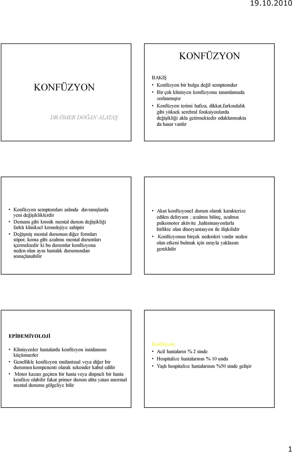 değişikliği akla getirmektedir odaklanmakta da hasar vardır Konfüzyon semptomları aslında davranışlarda yeni değişikliklerdir Demans gibi kronik mental durum değişikliği farklı kliniksel kronolojiye