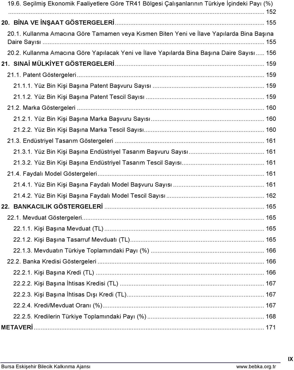 .. 159 21.1.2. Yüz Bin Kişi Başına Patent Tescil Sayısı... 159 21.2. Marka Göstergeleri... 160 21.2.1. Yüz Bin Kişi Başına Marka Başvuru Sayısı... 160 21.2.2. Yüz Bin Kişi Başına Marka Tescil Sayısı.