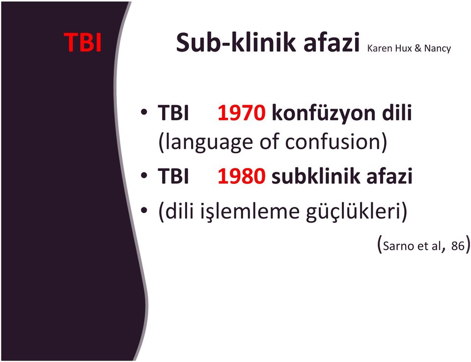 of confusion) TBI 1980 subklinik afazi