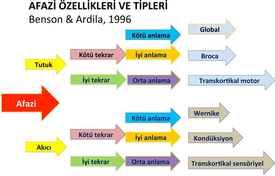 TranskorTkal motor Afazi Kötü anlama Wernike Akıcı Kötü tekrar