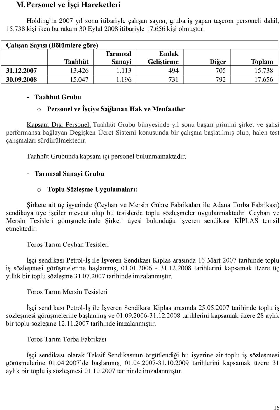 656 - Taahhüt Grubu o Personel ve İşçiye Sağlanan Hak ve Menfaatler Kapsam Dışı Personel: Taahhüt Grubu bünyesinde yıl sonu başarı primini şirket ve şahsi performansa bağlayan Degişken Ücret Sistemi