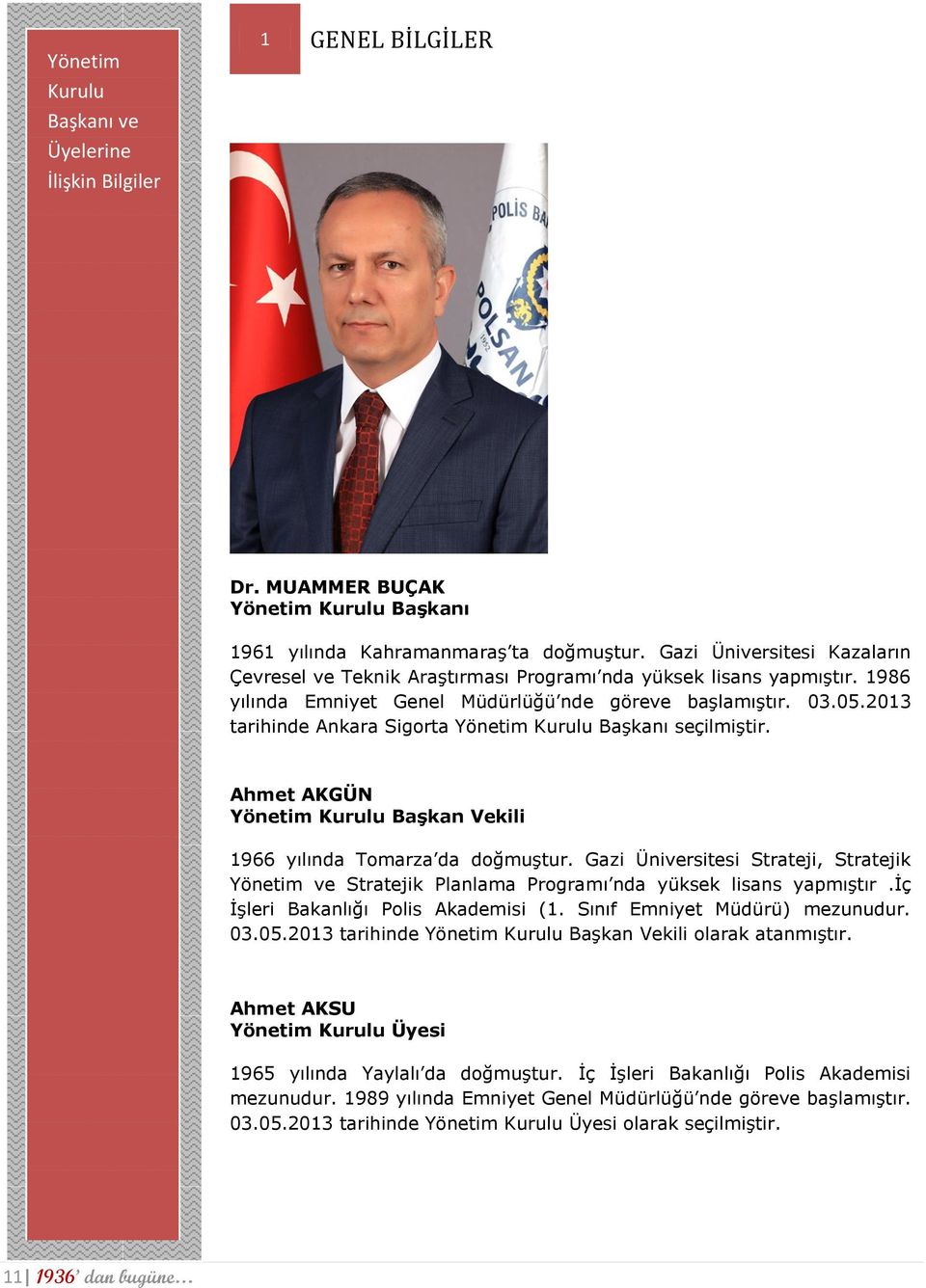 2013 tarihinde Ankara Sigorta Yönetim Kurulu Başkanı seçilmiştir. Ahmet AKGÜN Yönetim Kurulu Başkan Vekili 1966 yılında Tomarza da doğmuştur.