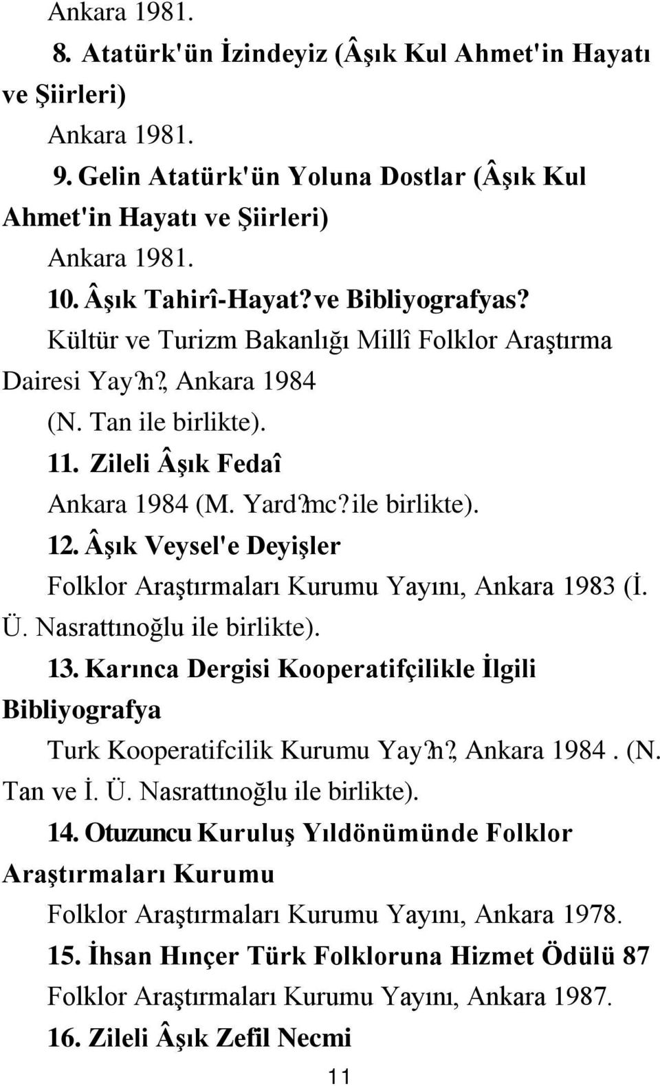 Âşık Veysel'e Deyişler Folklor Araştırmaları Kurumu Yayını, Ankara 1983 (İ. Ü. Nasrattınoğlu ile birlikte). 13. Karınca Dergisi Kooperatifçilikle İlgili Bibliyografya Turk Kooperatifcilik Kurumu Yay?