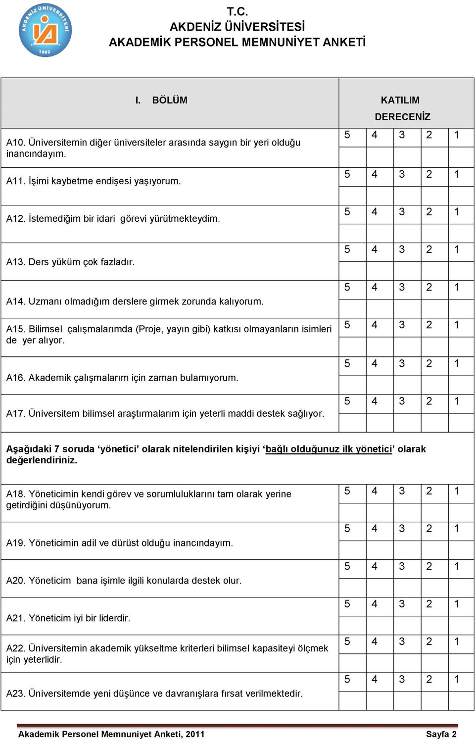 Bilimsel çalışmalarımda (Proje, yayın gibi) katkısı olmayanların isimleri de yer alıyor. A16. Akademik çalışmalarım için zaman bulamıyorum. A17.