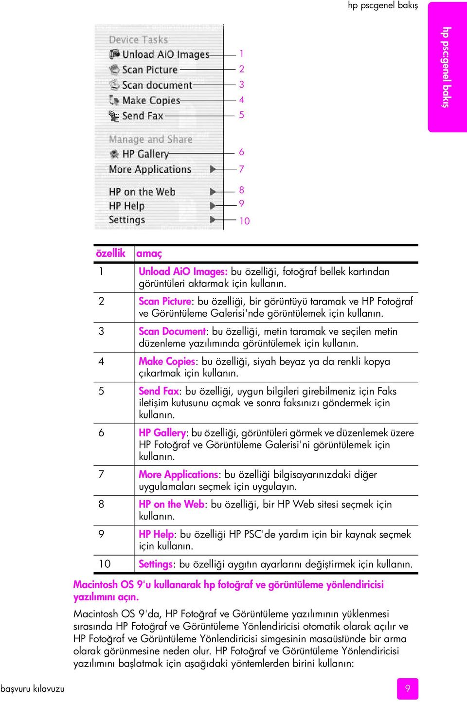 3 Scan Document: bu özelliği, metin taramak ve seçilen metin düzenleme yazılımında görüntülemek için kullanın. 4 Make Copies: bu özelliği, siyah beyaz ya da renkli kopya çıkartmak için kullanın.