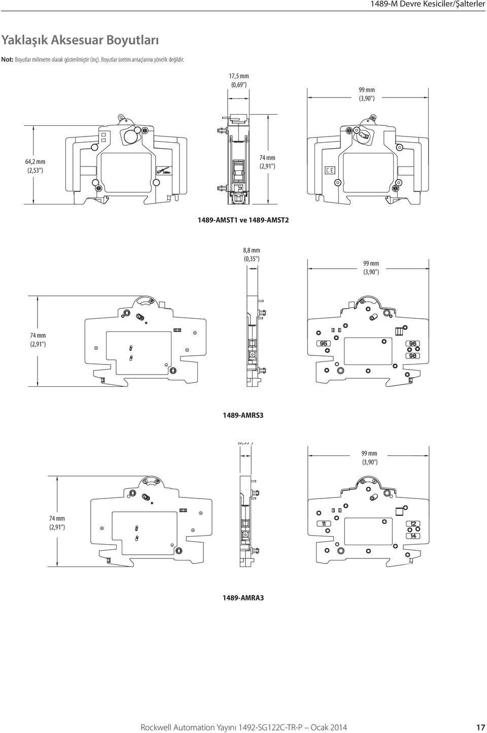 17,5 mm (0,69") 99 mm (3,90") 64,2 mm (2,53") 74 mm (2,91") 1489-AMST1 ve 1489-AMST2