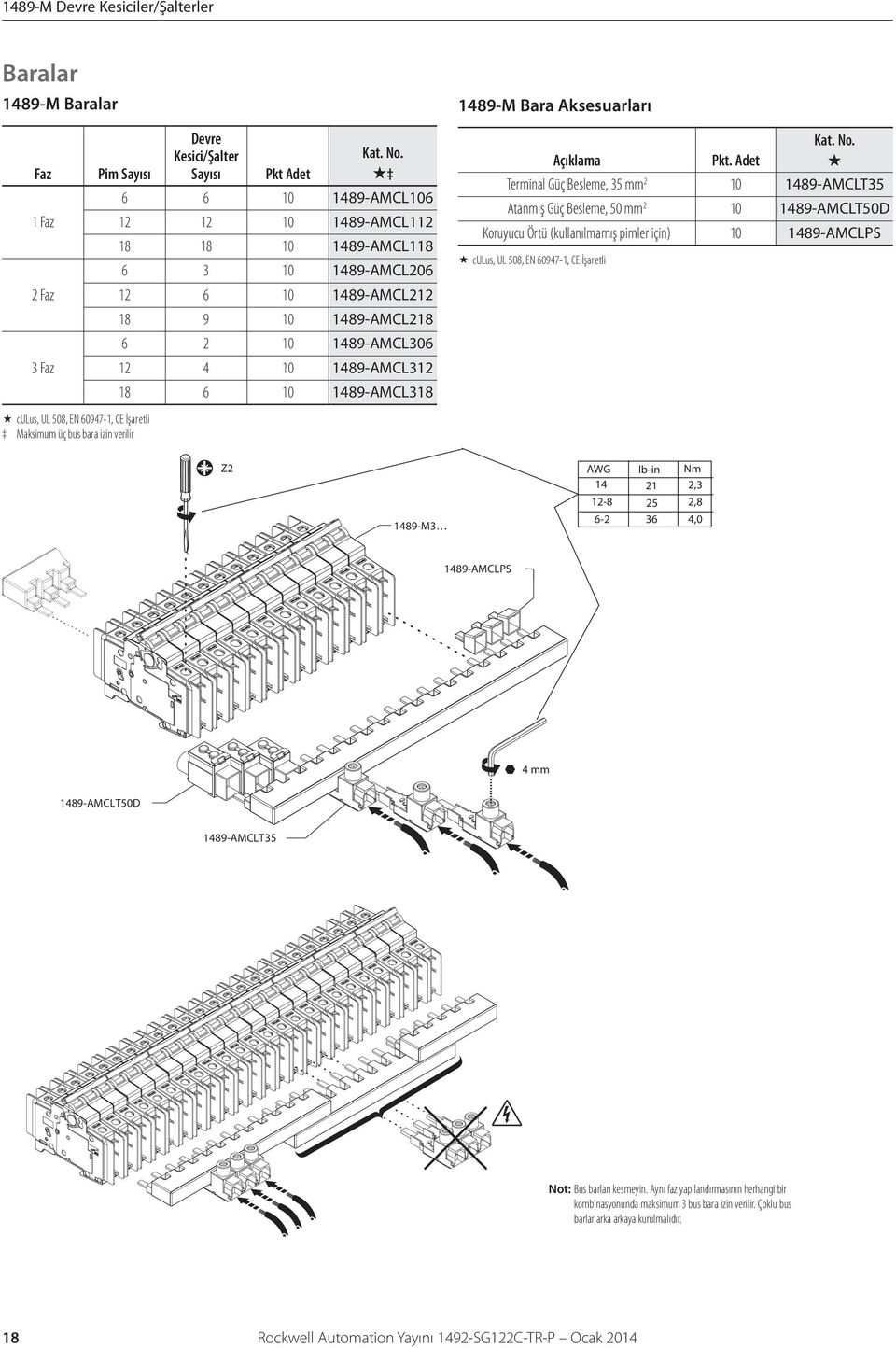 1 Faz Baralar 99 mm (3,90") 204,6 mm (8,06") 5 mm (0,19") 17,6 mm (0,69") 5 x 17,6 mm = 88 mm (5 x 0,69" = 3,46") 1489-AMCL106 5 mm