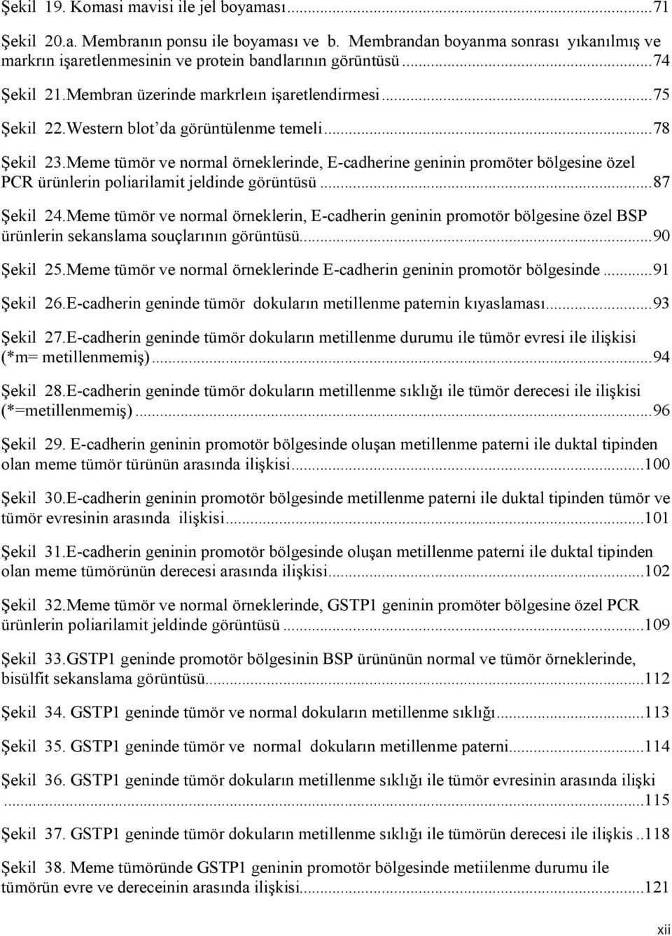 Meme tümör ve normal örneklerinde, Ecadherine geninin promöter bölgesine özel PCR ürünlerin poliarilamit jeldinde görüntüsü...87 Şekil 24.