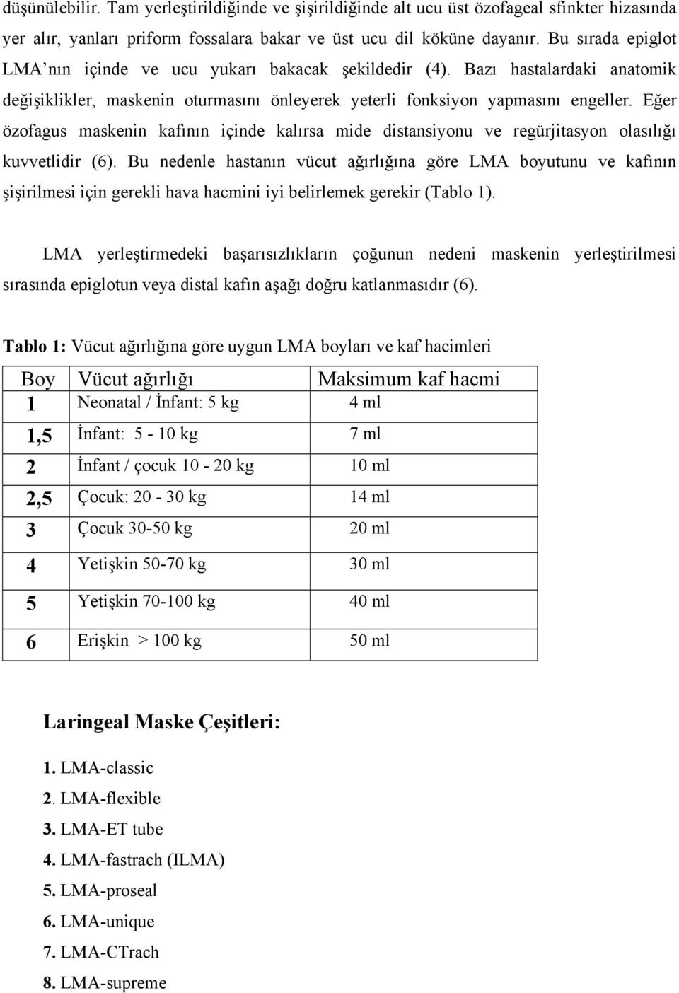 Eğer özofagus maskenin kafının içinde kalırsa mide distansiyonu ve regürjitasyon olasılığı kuvvetlidir (6).