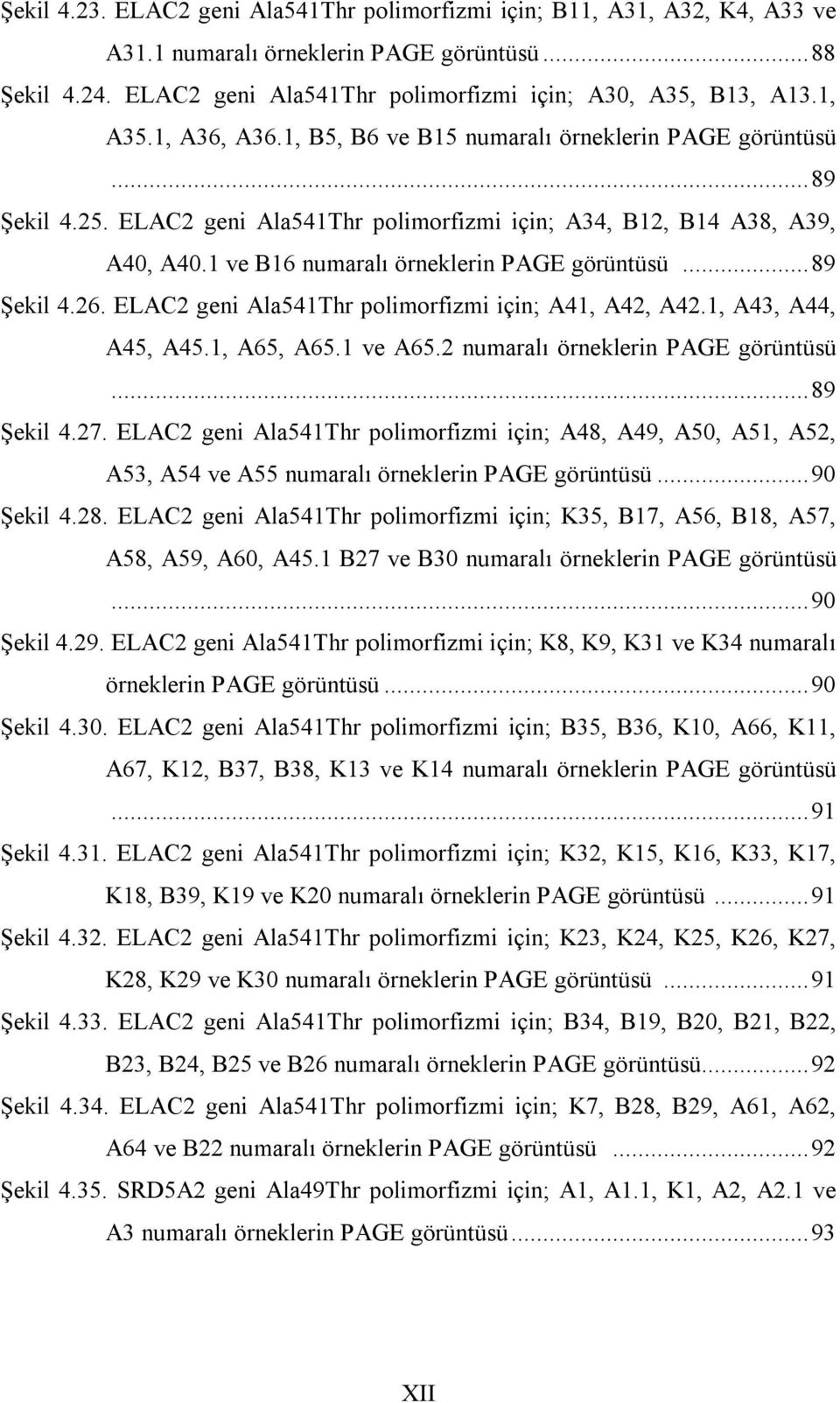 1 ve B16 numaralı örneklerin PAGE görüntüsü... 89 Şekil 4.26. ELAC2 geni Ala541Thr polimorfizmi için; A41, A42, A42.1, A43, A44, A45, A45.1, A65, A65.1 ve A65.2 numaralı örneklerin PAGE görüntüsü.